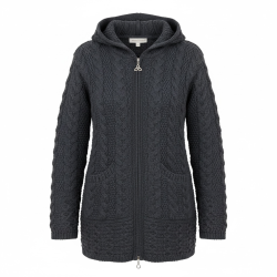 Lang cardigan i 100% merinould, charcoal, TILBUD