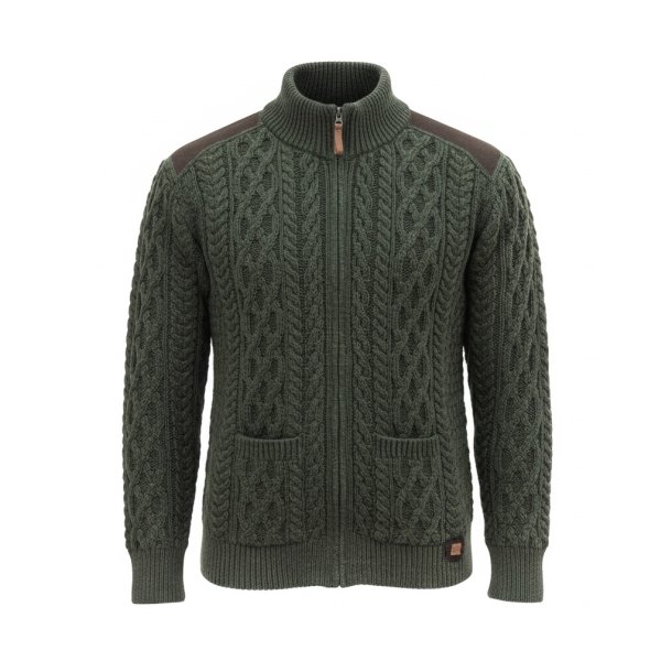 Cardigan, 100% merinould, armygr�n, TILBUD