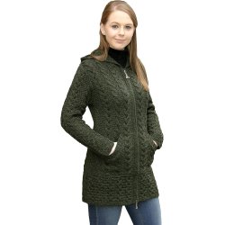 Lang cardigan i 100% merinould, army green, TILBUD