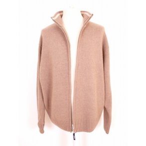 Stor lammeulds cardigan med lynls, beige melange