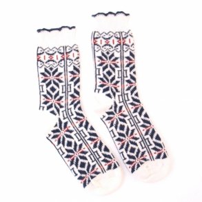 Uldsokker i flot mnster med isstjerner, 1 par. Tilbud.