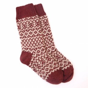 Uldsokker i flot mnster med rdt. Tilbud.