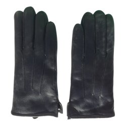 Handsker i �gte lammeskind. Indvendig bl�dt plysfor. sort