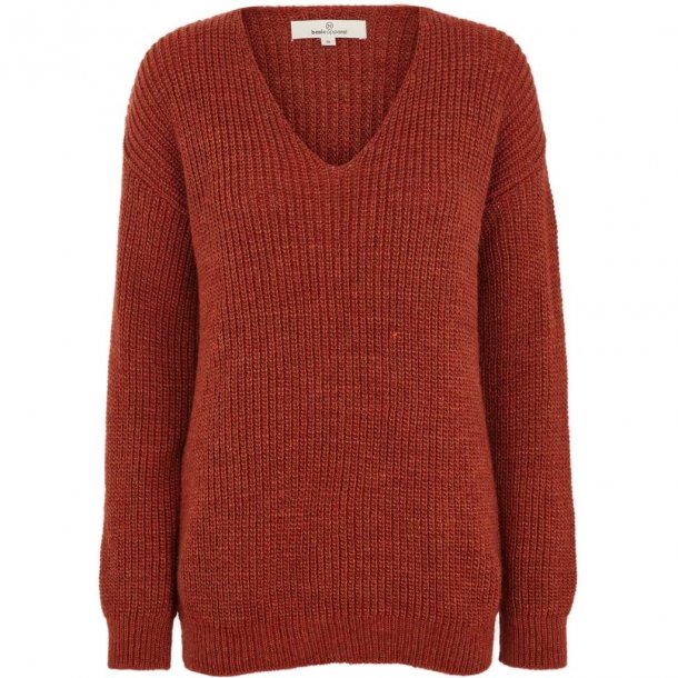 Strikket sweater, V-hals med uld TILBUD