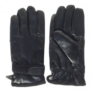 Handsker i gte lammeskind. Indvendig bldt fleecefor. sort