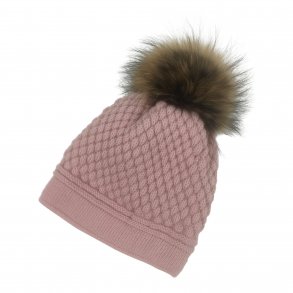 Hue m. uld og pompon af canadisk vaskebj�rn. ROSA, TILBUD