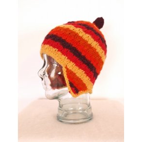 H�ndstrikket hue, 100% Ren Ny Uld, orange nuancer