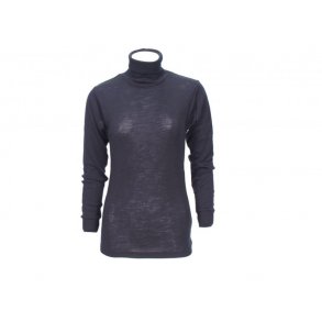 Uldundertrje med rullekrave, merinould, sort