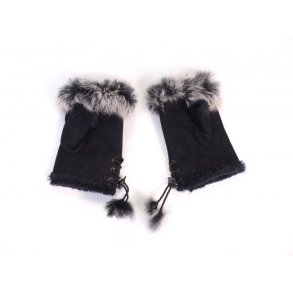 Muffedisser, fake fur med kanin. Sort, TILBUD