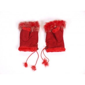 Muffedisser, fake fur med kanin. Rd, TILBUD