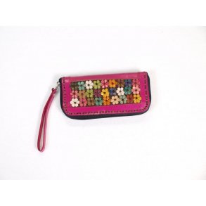 Pink pung med kulrte lderblomster. TILBUD