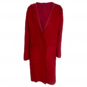 Lang strikket cardigan med h�tte, TILBUD