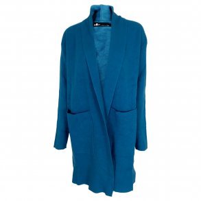 Lang cardigan m. viskose, bl�d kvalitet. TILBUD