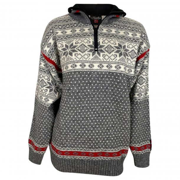 Norsk strik sweater m. fleece i nakken, 100% Ren Ny Uld. TILBUD