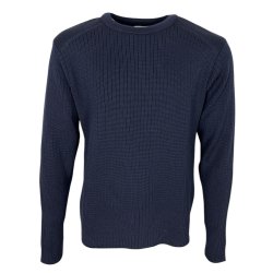 Strik, "army-look", rund hals, 100% uld,  NAVY/MARINEBL�, TILBUD