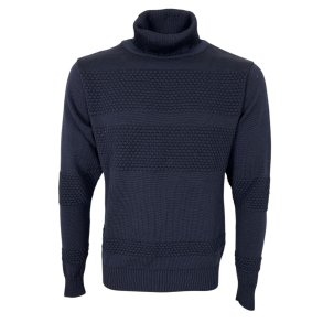 Rullekrave, smandsstrik, 100% uld. NAVY/MARINEBL, TILBUD