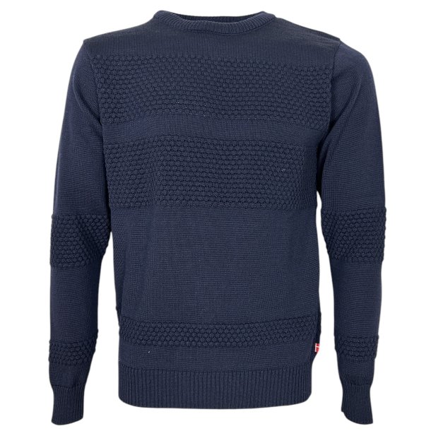 Smandsstrik, rund hals, 100% merinould. NAVY/MARINEBL, TILBUD