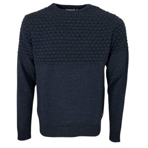 Smandsstrik, rund hals, 100% uld. NAVY/MARINEBL, TILBUD