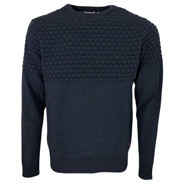 Smandsstrik, rund hals, 100% merinould. NAVY/MARINEBL, TILBUD