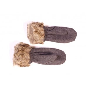 Vanter / luffer i uld med fake pels, Tilbud, gr