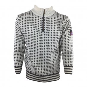 Sweater med kort lyn, fleece i nakken. 100% Ren Ny Uld. TILBUD