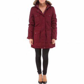 Parka, super flot bordeaux farve. Mange detaljer. Nedsat